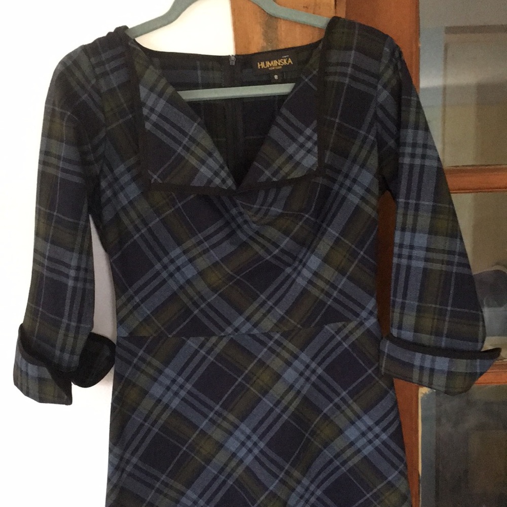 Huminska New York, blue and green plaid dress